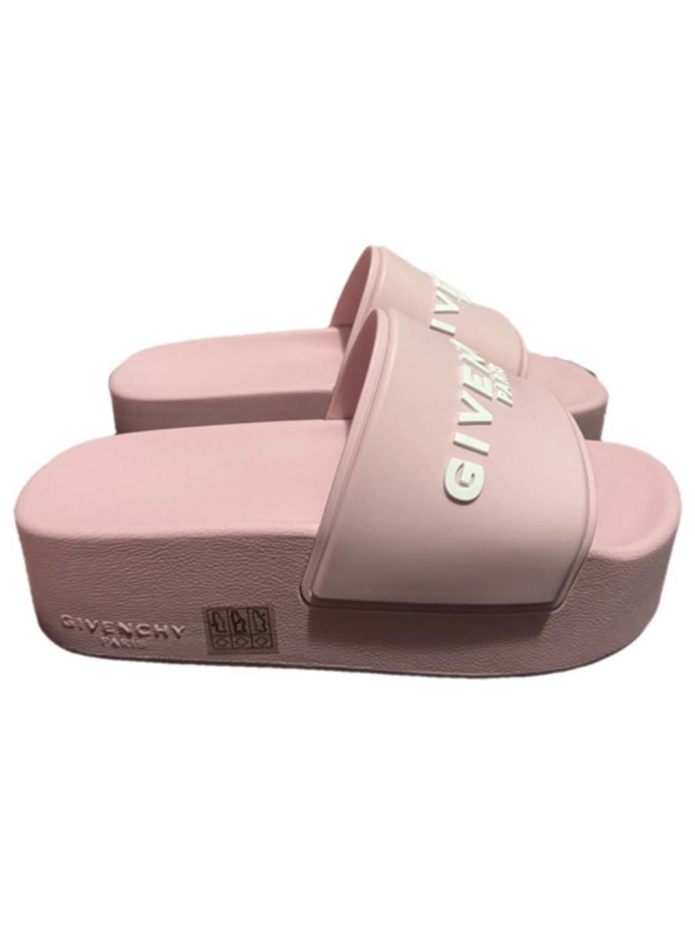 Givenchy Blush Pink Platform Slides with Embossed Logo